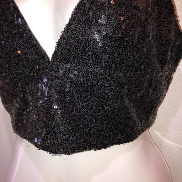 H&M Divided Women Medium Black Sequins Spaghetti Strap V Neck Bustier Crop Top M - Picture 5 of 10